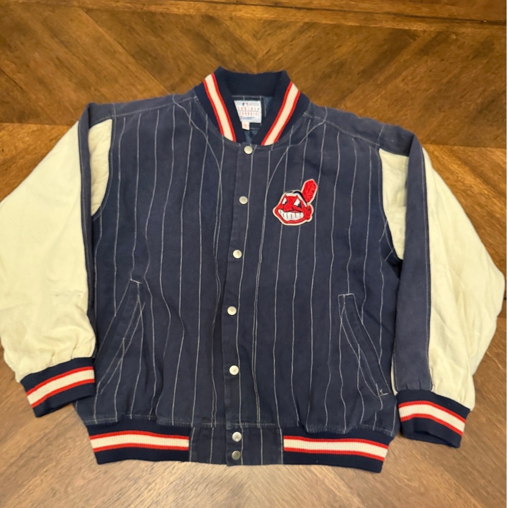 Vintage Cleveland Indians MLB Varsity Jacket G-III Carl Banks Pinstripe Large